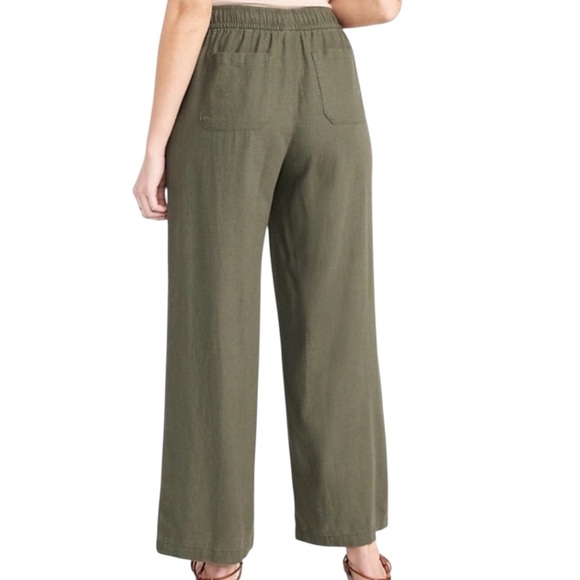 Old Navy Moss Green Mid-Rise Soft Wide-Leg Linen-Blend Pants Size XXL NEW - Picture 2 of 14